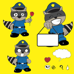 raccoon kid policeman cartoon set9