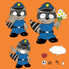 raccoon kid policeman cartoon set8
