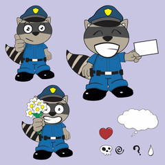 raccoon kid policeman cartoon set6