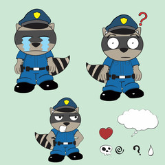 raccoon kid policeman cartoon set5
