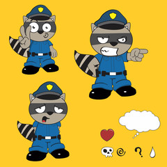 raccoon kid policeman cartoon set3