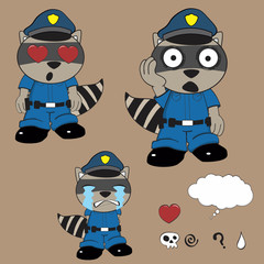 raccoon kid policeman cartoon set2