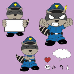 raccoon kid policeman cartoon set1