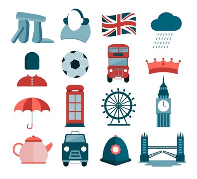 set of modern vector icons about UK and London