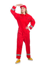 Woman in industrial concept isolated on white