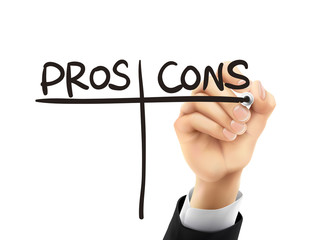 pros and cons written by 3d hand