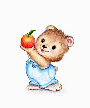 Cute Teddy bear with apple