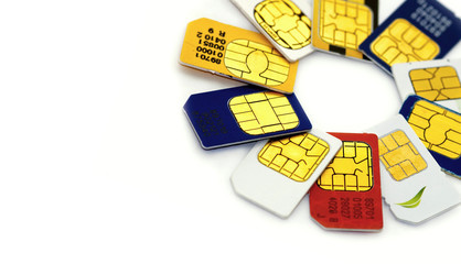 Colorful sim card on a white background