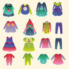 set with collection of children's fashion clothing