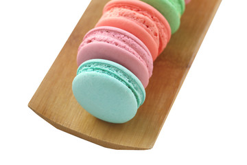 macaroon of dessert in bamboo dish.