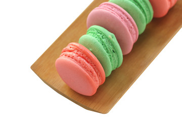 macaroon of dessert in bamboo dish.