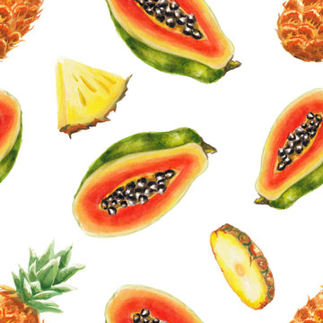 watercolor papaya and pineapple pattern