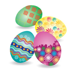 Set of Decorated Easter Eggs Isolated on White Background