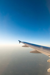 Airplane wing out of window