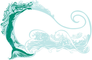 Mermaid with a wave background