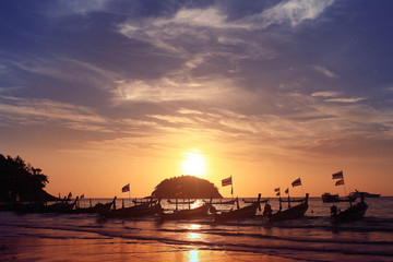 boat sunset thailand beach landscape