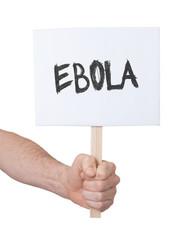 Hand holding sign, isolated on white