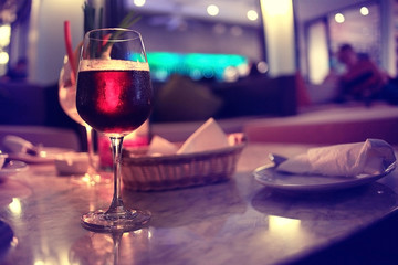 glass of wine restaurant interior serving dinner