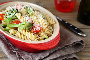 Pasta with roasted broccoli and grated cheese