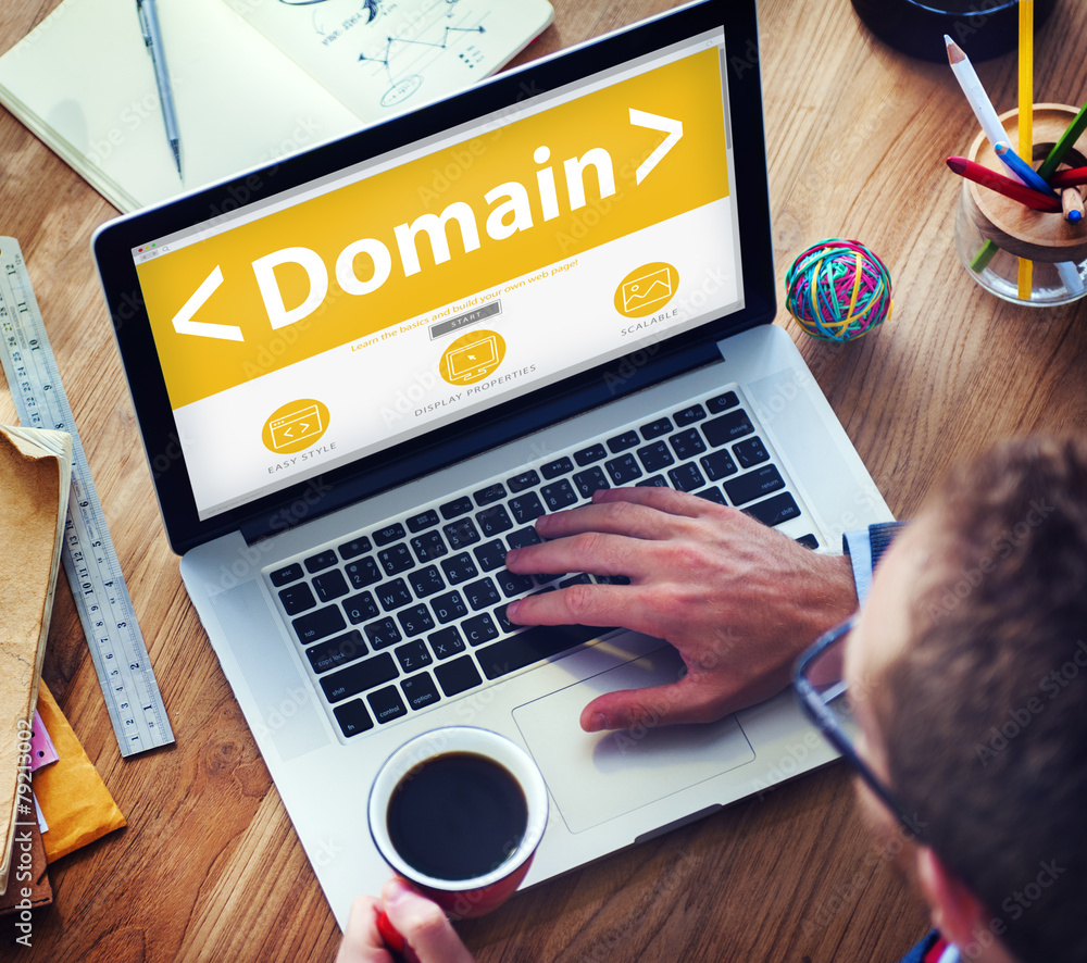 Poster digital online domain internet web hosting working concept