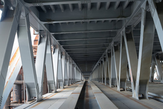 Bridge construction. Metal framework of the bridge