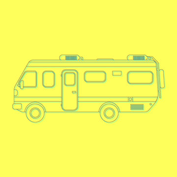 outline travel van isolated on yellow background