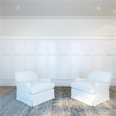 New luxury white armchair in big empty interior design