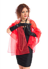 Fototapeta premium Woman in cabaret style making time out gesture