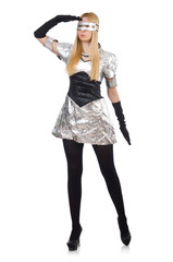 Woman in tech concept isolated on white