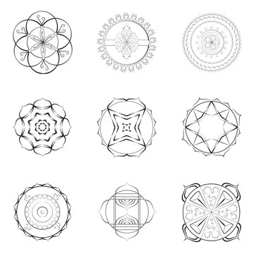 Nine mandalas outline designs