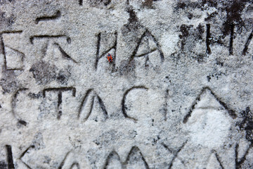 The surface of the old cross gravestone