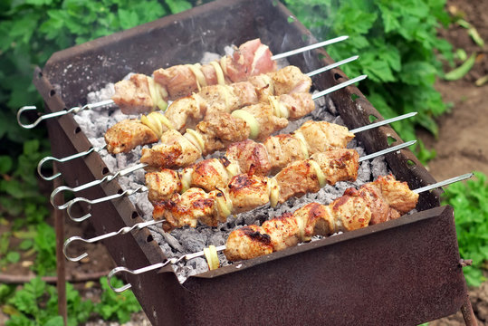 Pork Shish kebab on Fire.