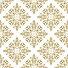 Damask Seamless  Pattern. Orient Background. White and Golden