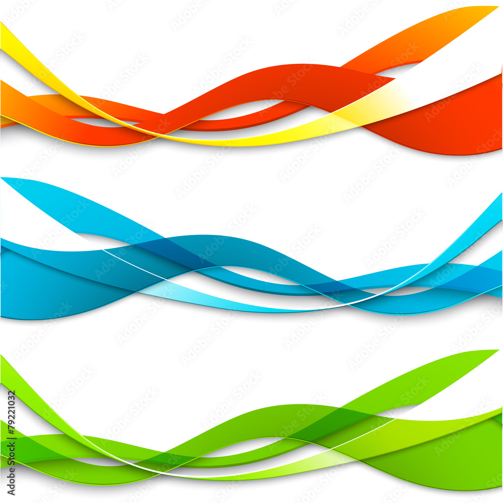 Wall mural set of abstract color wavy lines