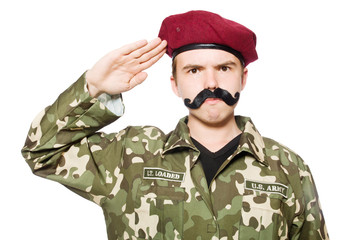 Funny soldier isolated on white
