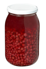 Jar of homemade red currant compot.