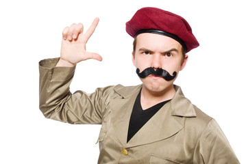 Funny soldier in military concept