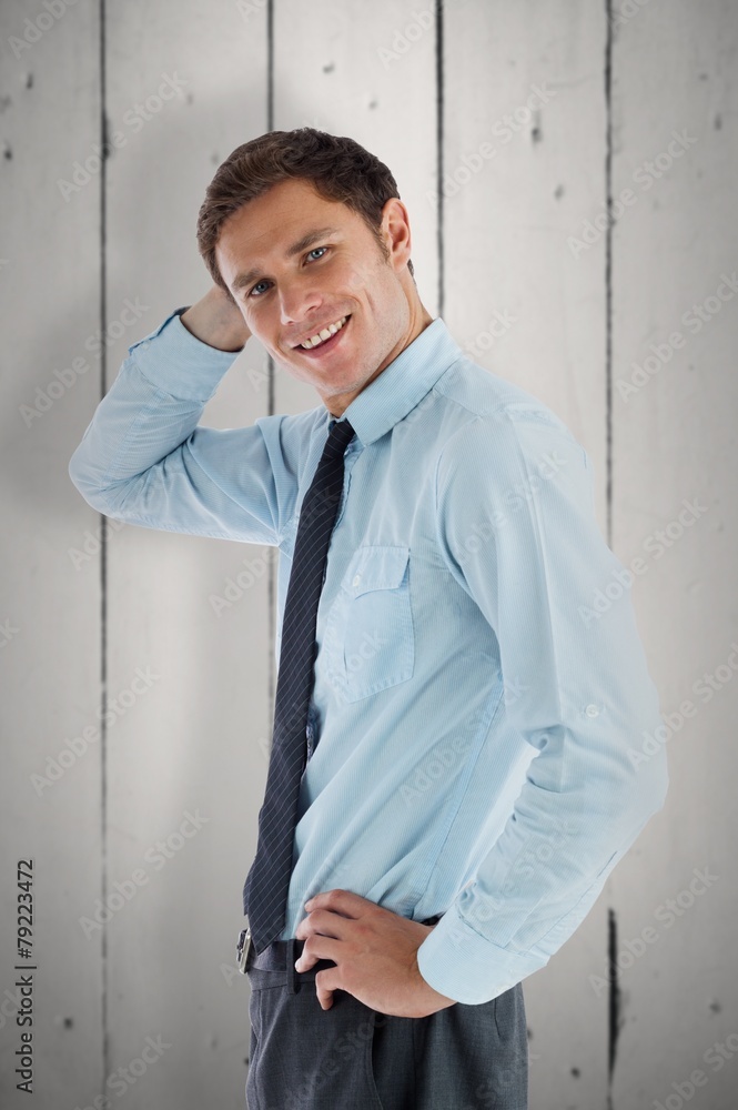 Poster composite image of thinking businessman with hand on head