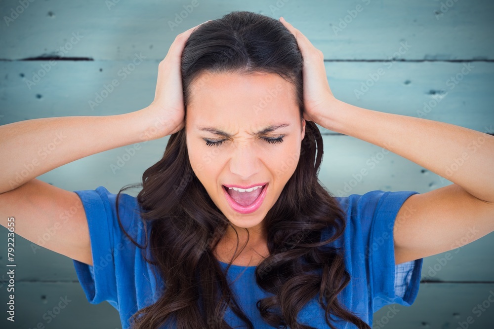 Poster composite image of angry brunette shouting at camera