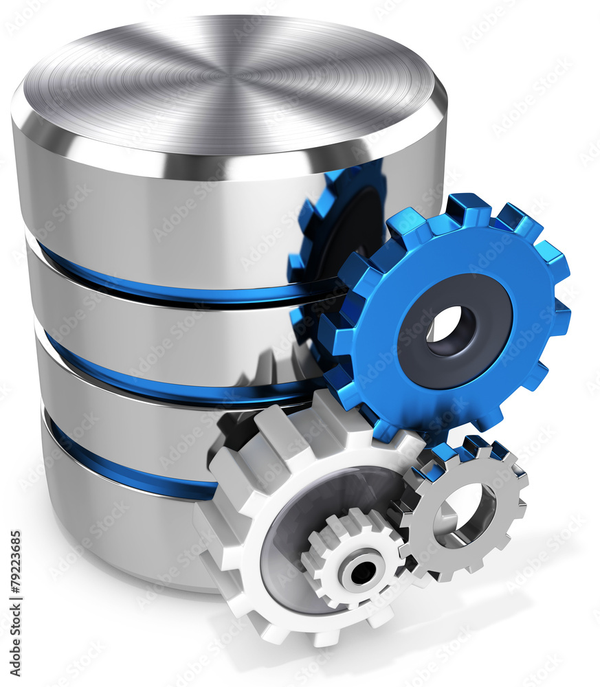 Poster 3d storage database symbol and gears