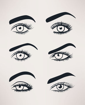 Silhouette of female eyes open, different shapes.