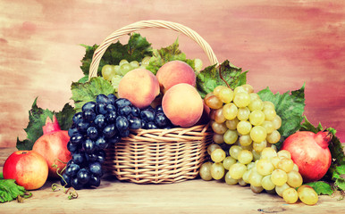 Fruits and grapes. Vintage retro hipster style version