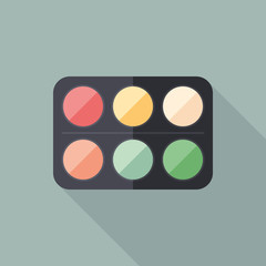 Eyeshadow palette flat square icon with long shadows.