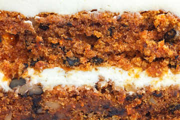 Abstract detail of carrot cake with frosting.