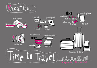 Time to Travel Doodle Dark Grey background