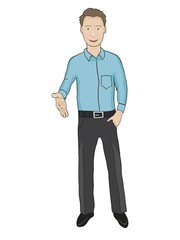 Friendly man extends his hand in greeting