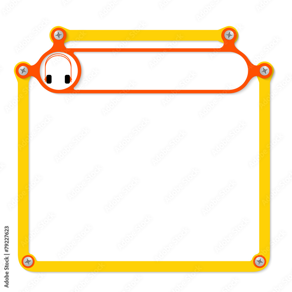 Poster yellow frame for text with screws and red frame for headline