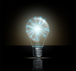 light bulb with lightning inside on a dark background