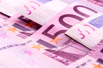 Several 500 euro banknotes are adjacent. symbolic photo for weal
