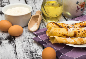 pancakes and ingredients